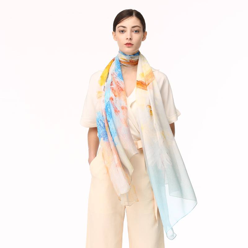 Chai Ultra Light Gradient Floral Large Silk Scarf Wrap